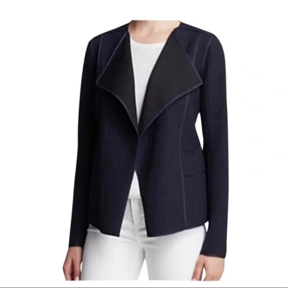 Vince Navy Blue Black Cotton Blend Boucle Long Sleeve Open Front Jacket Sz M